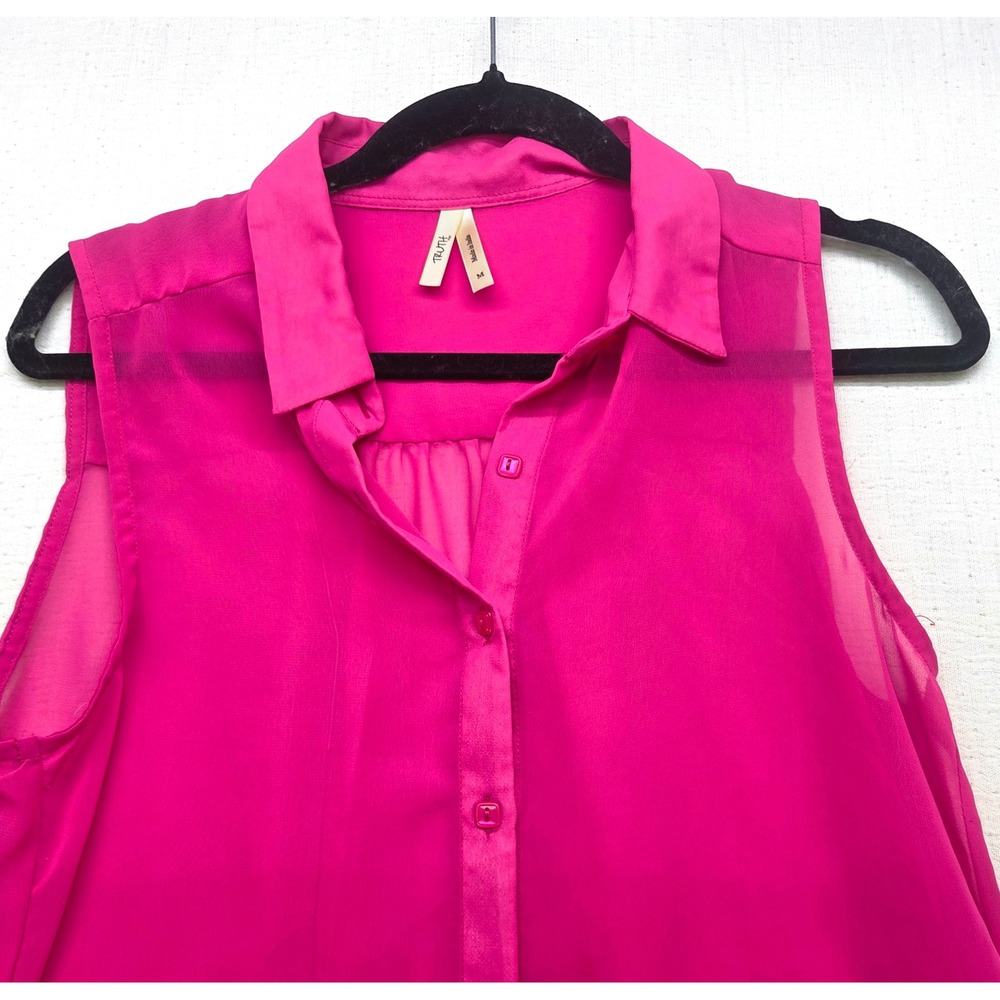 Truth NYC Pink Sleeveless Button Down High Low Chiffon Blouse Medium